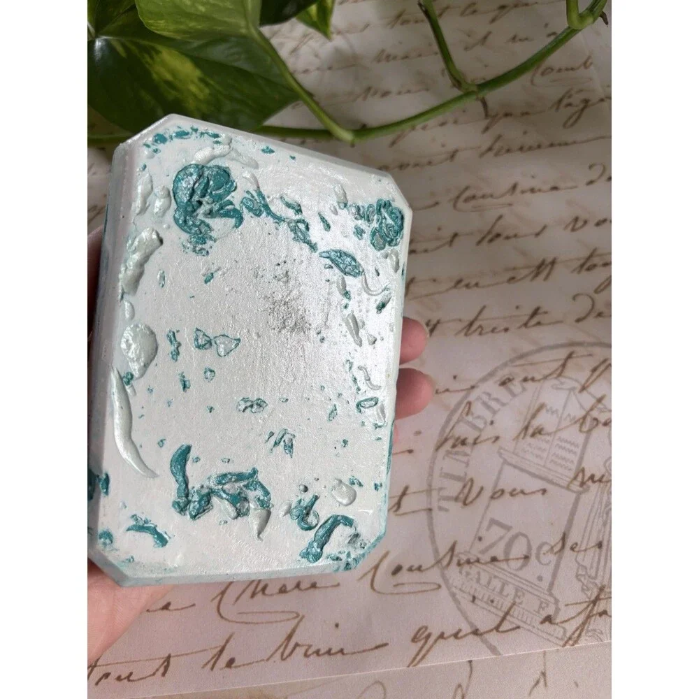 Handmade Soap Dish Cement Soap Holder Bathroom Kitchen Marbled Teal